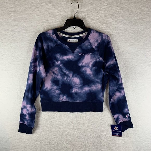 Champion Sweatshirt Women's XS Navy Tie-Dye Cotton Crew Neck Pullover NWT 6832 - Picture 1 of 9